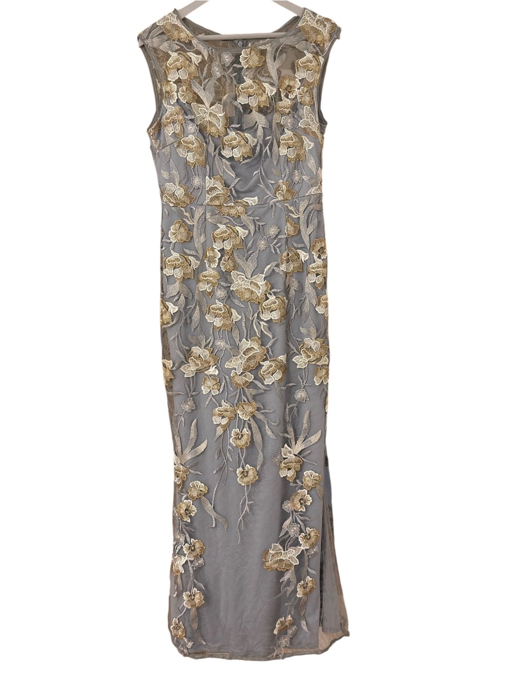 BHLDN x Adrianna Papell Blue Silver Floral Sleeveless Formal Dress Wedding SZ 8 - Picture 3 of 4